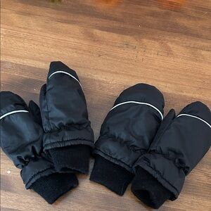 Toddler Black Winter Mittens with White Trim